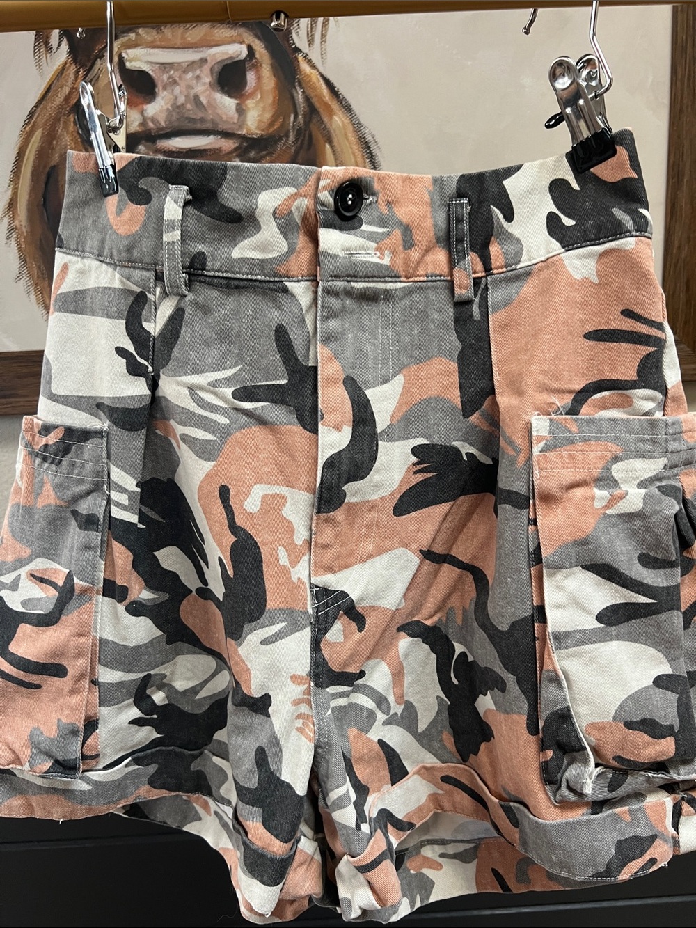 Oli & Hali Pink, Gray & Black Camo Cargo Shorts
